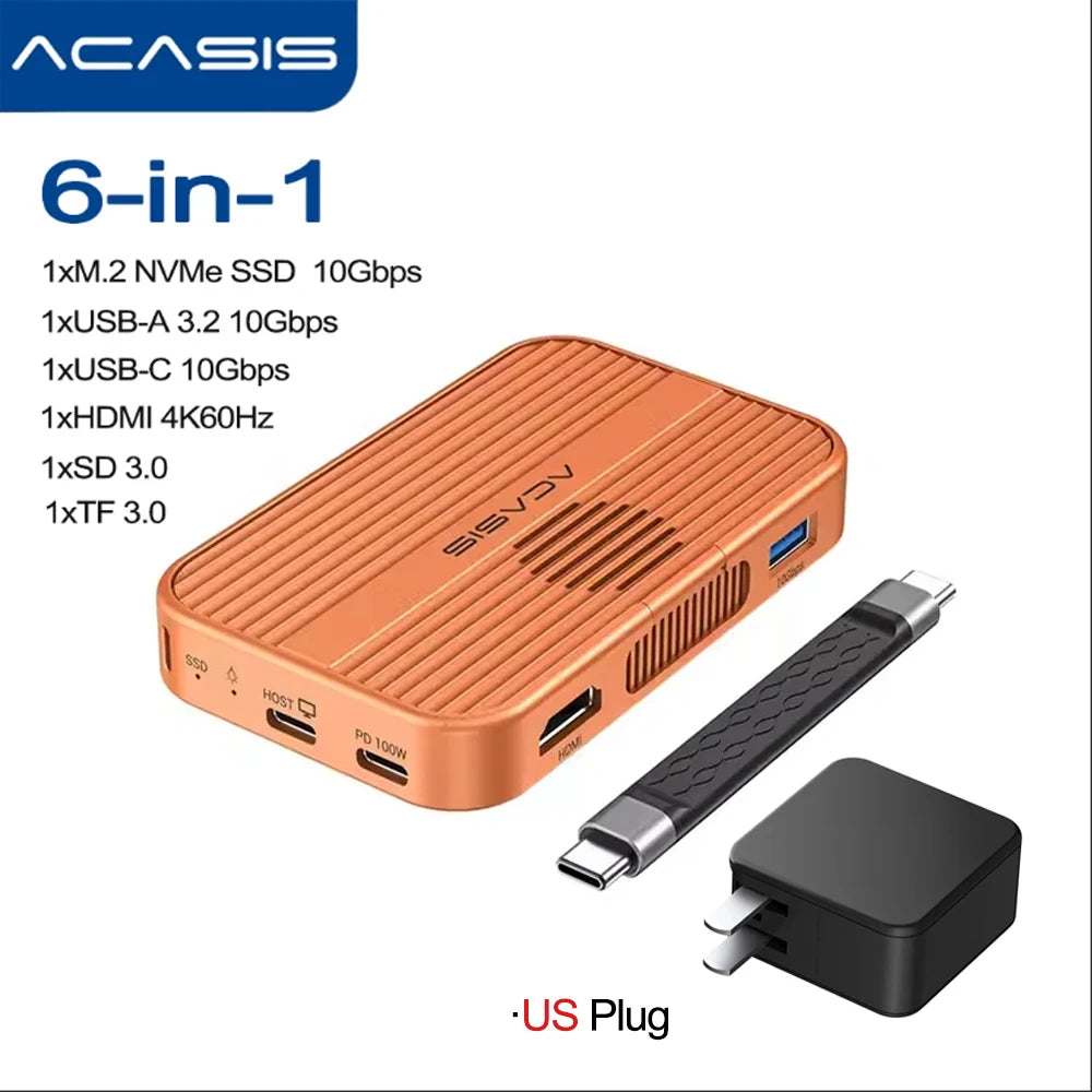 Acasis Magnetic M.2 NVMe SSD Enclosure - 10Gbps USB-C Docking Station with HDMI 4K60Hz, SD/TF & PD 100W Support