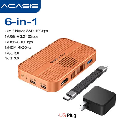 Acasis Magnetic M.2 NVMe SSD Enclosure - 10Gbps USB-C Docking Station with HDMI 4K60Hz, SD/TF & PD 100W Support