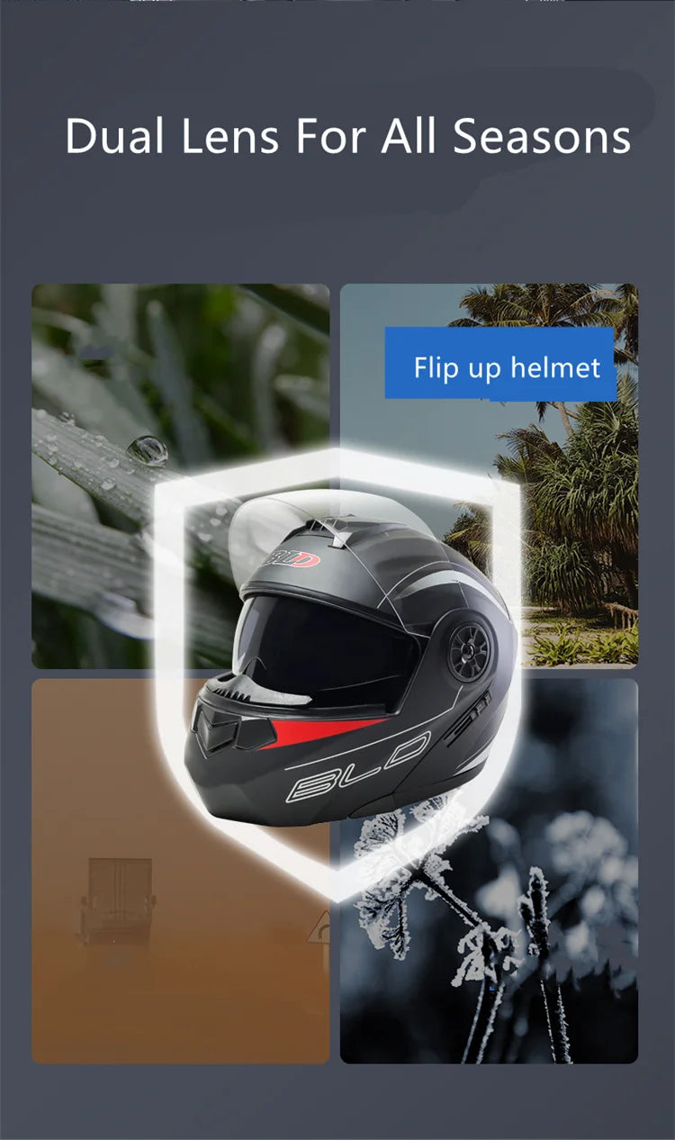 BLD Personalized Full Face Motorcycle Helmet – Dual Lens Modular Flip-Up Casco Moto for Men & Women