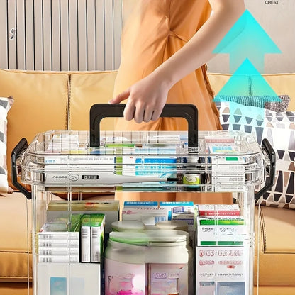 Large Capacity Double-Layer Medicine Organizer Box – Waterproof Transparent Storage Case for Home & Travel