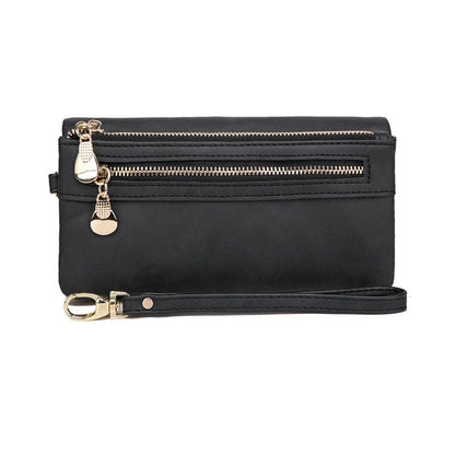 Large Capacity Women's Wallet – Dull Polish Leather, Double Zipper Clutch Wristlet with Phone, Coin & Card Holder Pockets