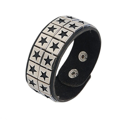 2024 Punk Cool Adjustable PU Bracelet for Men & Women – Vintage Gothic, Hip Hop, Rock, Kpop Dancer Jewelry Accessories