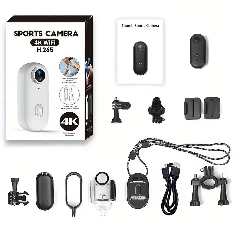 4K Thumb Action Camera — HD Sports Cam with Image Stabilization, Auto Exposure & Rechargeable 800mAh Battery