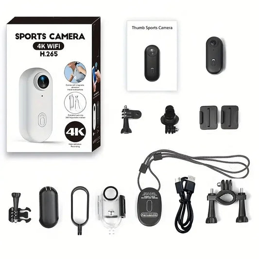 4K Thumb Action Camera — HD Sports Cam with Image Stabilization, Auto Exposure & Rechargeable 800mAh Battery