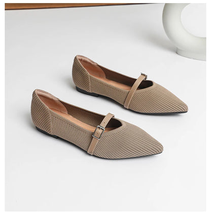 2024 Women's Flat Shoes – Pointed Toe Soft Knitted Sole, Breathable & Comfortable Spring and Autumn New Model