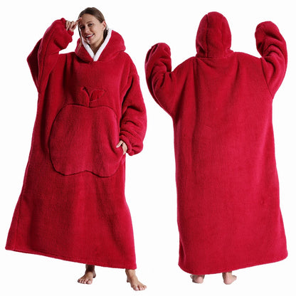 Extra Long Wearable Blanket - Winter Flannel Hooded Blanket with Full Sleeves, Cozy Soft Throw for Men and Women