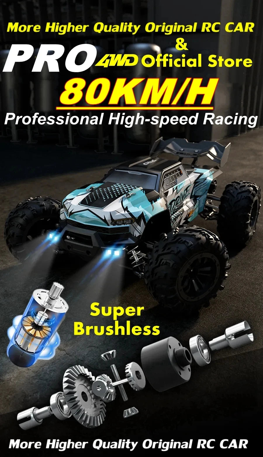 4WD Remote Control Car – Off-Road 4x4 RC High-Speed Buggy Truck, Brushless 50/80KM/H Drift Racing Toy for Kids & Adults