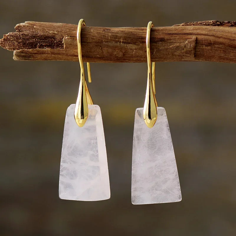 Bohemian Natural Stone Geometric Earrings - Luxury Emperor Stone Pendant Jewelry for Women