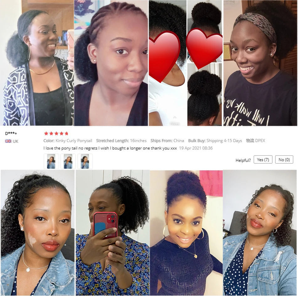 Alibele Mongolian Afro Kinky Curly Drawstring Ponytail – 4B/4C Remy Human Hair Extensions 10-28 Inch Clip-In