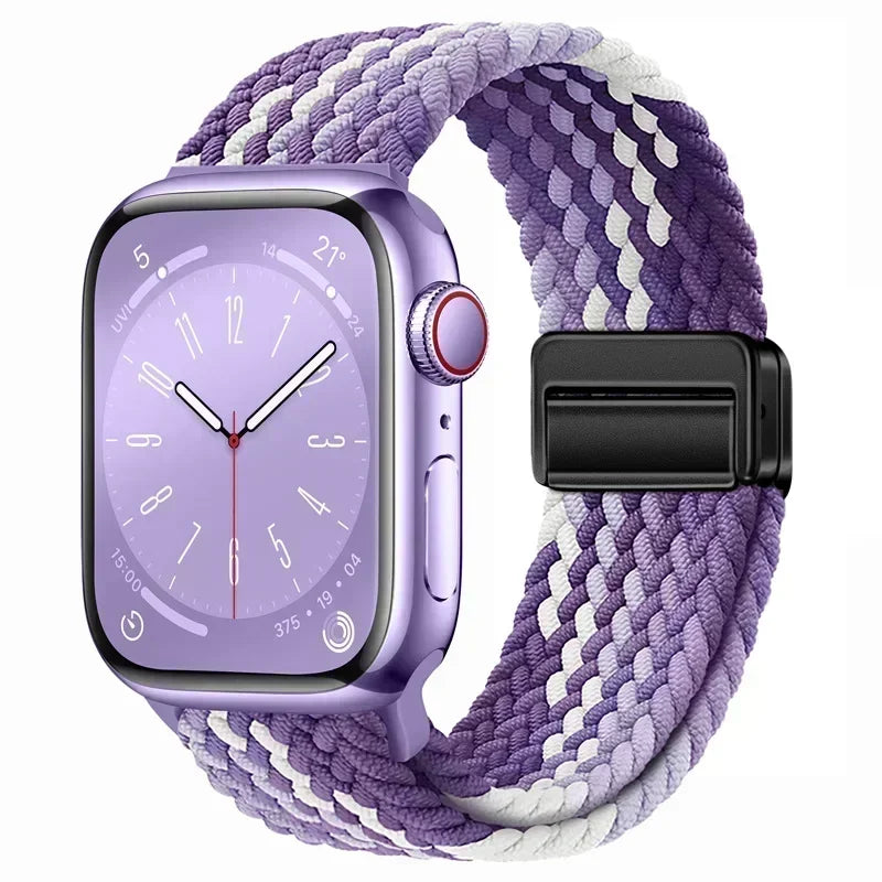 Nylon Braided Loop Apple Watch Band – Magnetic Metal Bracelet Strap for Ultra 2, Series 3–9 & SE (40mm–49mm) Adjustable Wristband