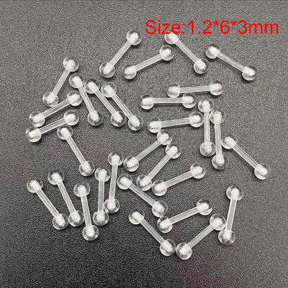 10/60PCS Clear Acrylic Body Jewelry – Transparent Lip, Ear, Nose, Tongue, Eyebrow & Belly Rings
