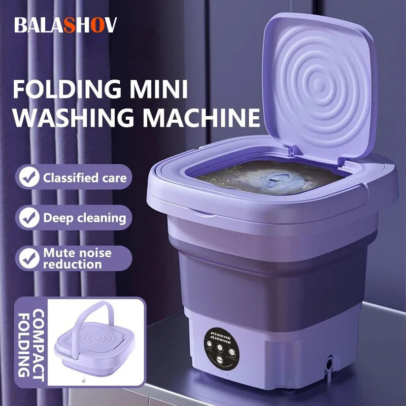 8L Portable Foldable Washing Machine – Mini Washer with Spin Dryer for Socks, Underwear & Panties