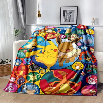Pokemon Pikachu Flannel Blanket — Cozy Cartoon Anime Home Sofa & Lunch Break Blanket for Kids & Students