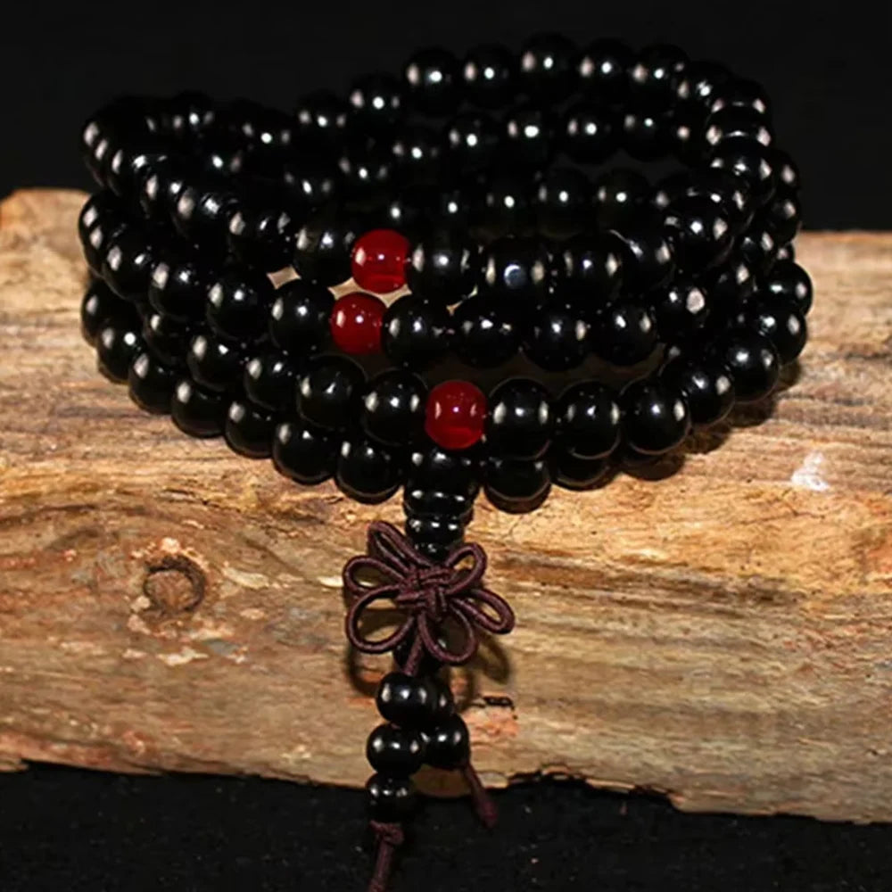 Natural Sandalwood 108 Bead Bracelet – Buddhist Buddha Meditation Prayer Rosary Beads for Men & Women Spiritual Wrist Jewelry & Hanging Decor