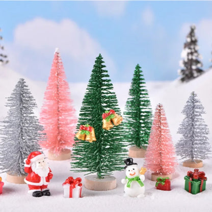 Mini Artificial Christmas Tree Figurine — Sisal, Silk & Cedar Pine for Fairy Garden, Micro Landscape & New Year Decor