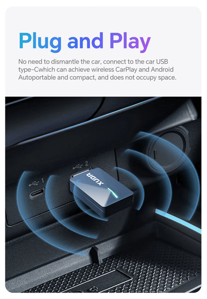 XUDA 2025 2-in-1 Wireless CarPlay & Android Auto Mini Box — Smart Plug & Play Adapter with Bluetooth & Fast WiFi Connect