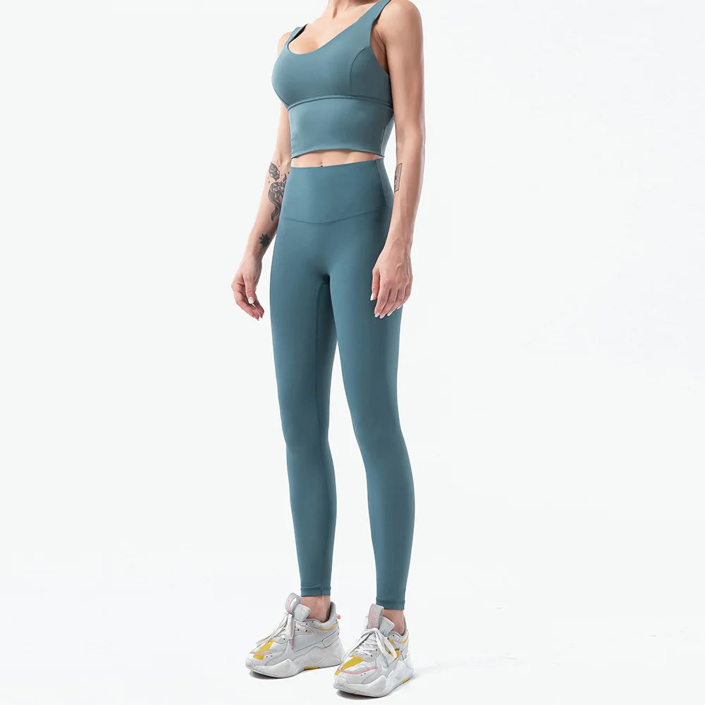 Naked-Feel Women’s Yoga Set – High Waist Leggings & Sports Bra Fitness Suit for Gym, Outdoor & Activewear