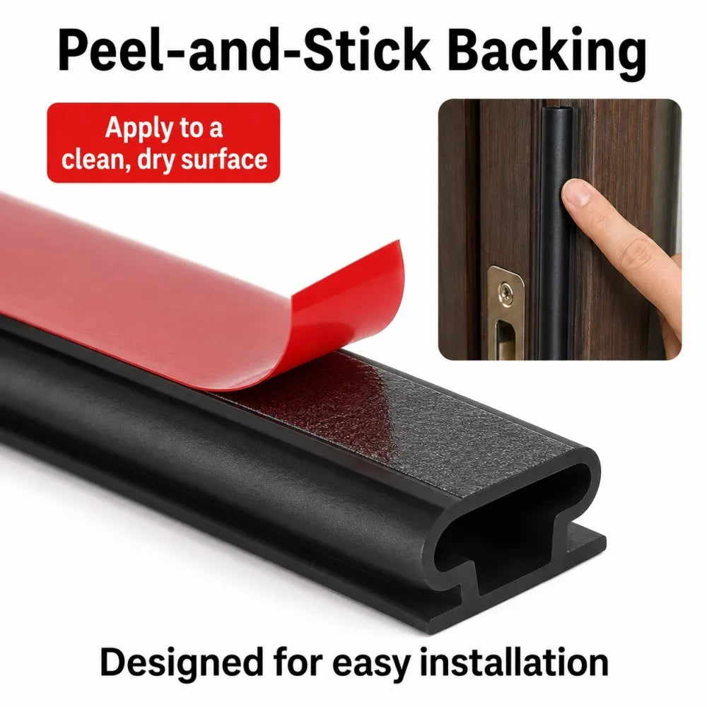 Self-Adhesive Door Seal Strip - 6M Rubber Soundproof Weather Stripping for Windows & Door Frames, Hollow Gap Filler Insulation