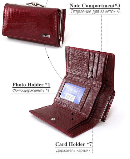 Women’s Genuine Leather Short Wallet – Fashion Alligator Hasp & Zipper Coin Purse AE2155