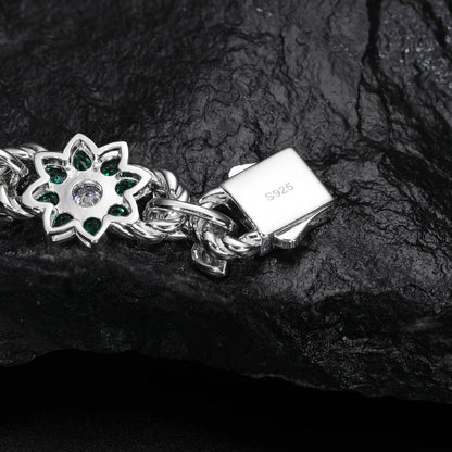 New Iced Out Moissanite Chain Necklace & Colorful Flower Bracelet – Hip Hop S925 Silver, 18K Plated Jewelry for Men & Women