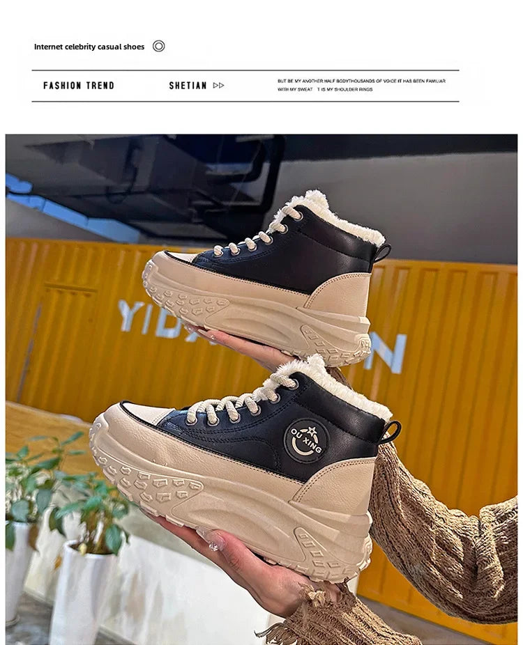 Women's Winter 2023 Flat Boots – Fleece-Lined High-Top Warm Cotton Shoes Hx-Q037
