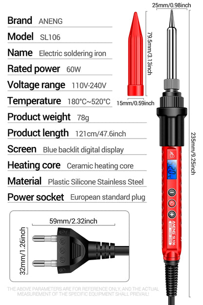 ANENG SL106 Electric Soldering Iron – Adjustable Temperature Welding & Rework Station with Heat Pencil Tip, 110V/220V
