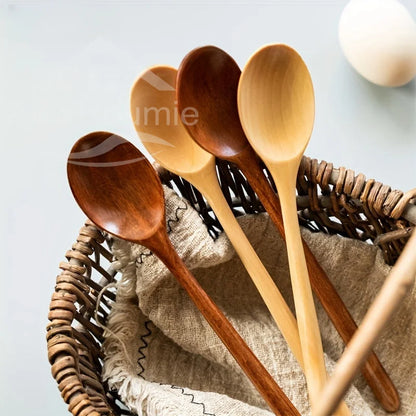 6-Piece Bamboo Wooden Spoon Set – 9” Korean Style Natural Wood Spoons for Soup, Cooking & Mixing