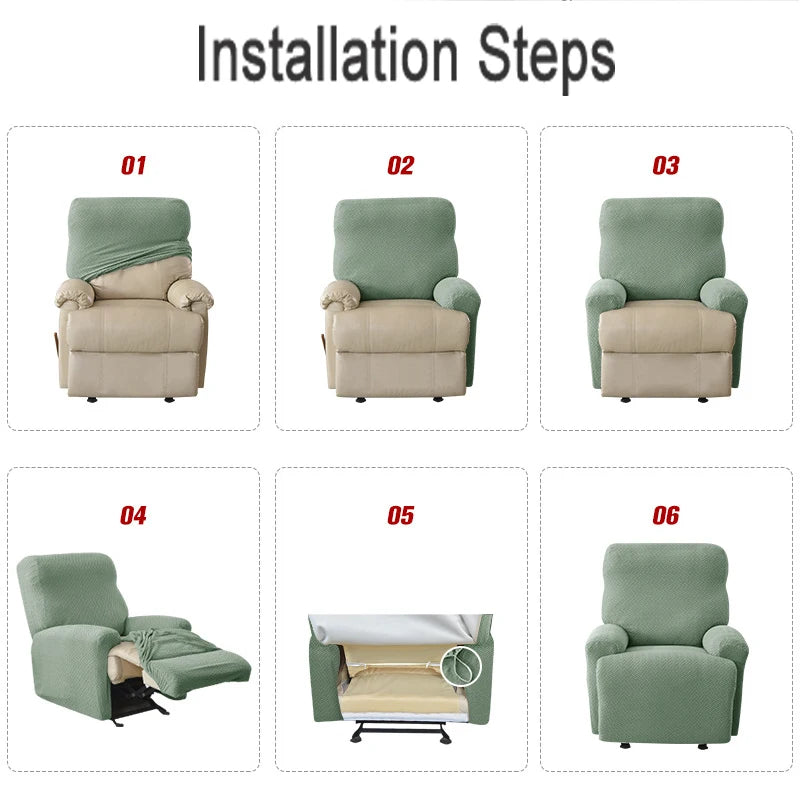 4pcs Recliner Sofa Cover Set - Stretch Spandex Couch Slipcovers with Non-Slip Fit for Armchair & Lazy Chair