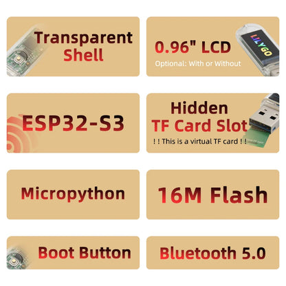 LILYGO® T-Dongle-S3 ESP32-S3 Development Board – 0.96" ST7735 LCD Display with WiFi, Bluetooth & TF Card Support