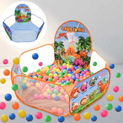 Cartoon Dinosaur Ball Pool Tent – Blue & Orange Foldable Indoor/Outdoor Play Tent for Kids (Balls Not Included)
