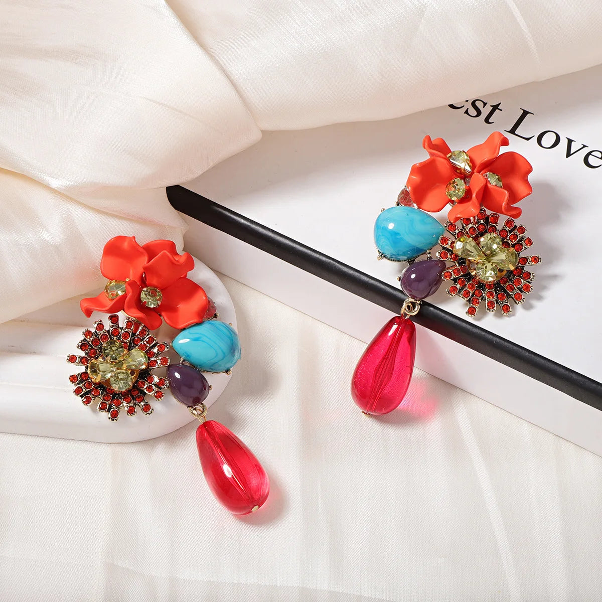 Zvoijio Resin Flower Drop Earrings - Personalized Trendy Long Water Drop Jewelry for Women