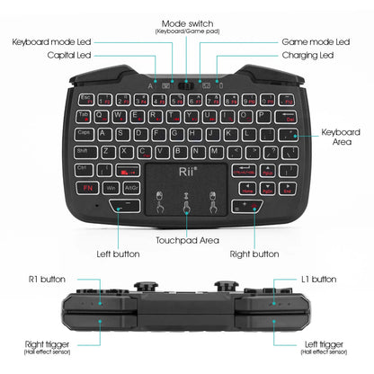 Rii RK707 Wireless Game Controller Keyboard Mouse Combo: 2.4GHz Portable with Turbo Function for PC/Raspberry Pi 2/Android TV Google/TV