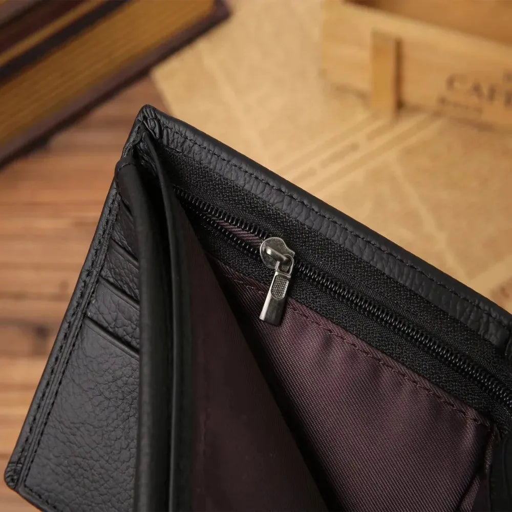 Genuine Leather Men’s Wallet – Premium Real Cowhide Short Black Wallet for Men, Slim RFID Style Credit Card & Cash Holder Pocket Purse