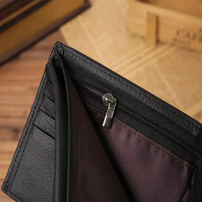 Genuine Leather Men’s Wallet – Premium Real Cowhide Short Black Wallet for Men, Slim RFID Style Credit Card & Cash Holder Pocket Purse
