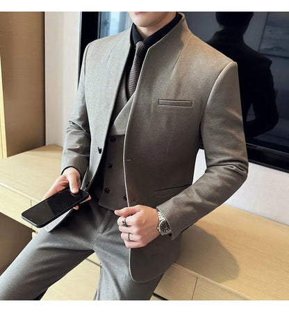 Korean Style Slim Fit Men's Wool Blazer Two-Piece Business Suit – Formal Elegant Set (M to 5XL)