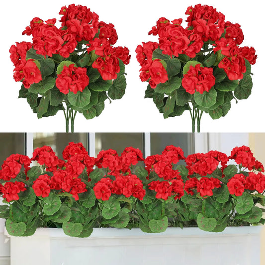 Artificial Geranium Silk Flower Bush – Outdoor Faux Floral for Wedding, Home, Garden & Table Décor