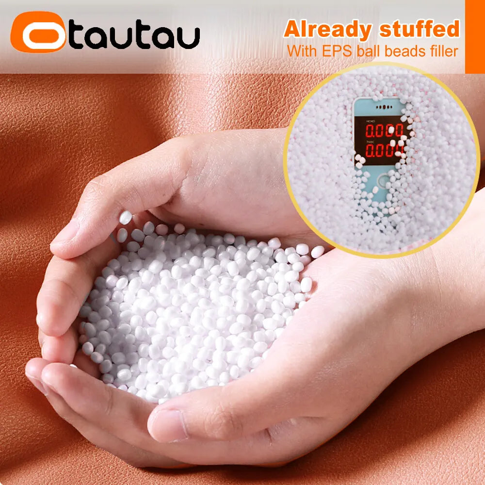 OTAUTAU Small Round Faux Leather Ottoman Stool – Beanbag Pouf Footstool, Floor Seat & Footrest JD004