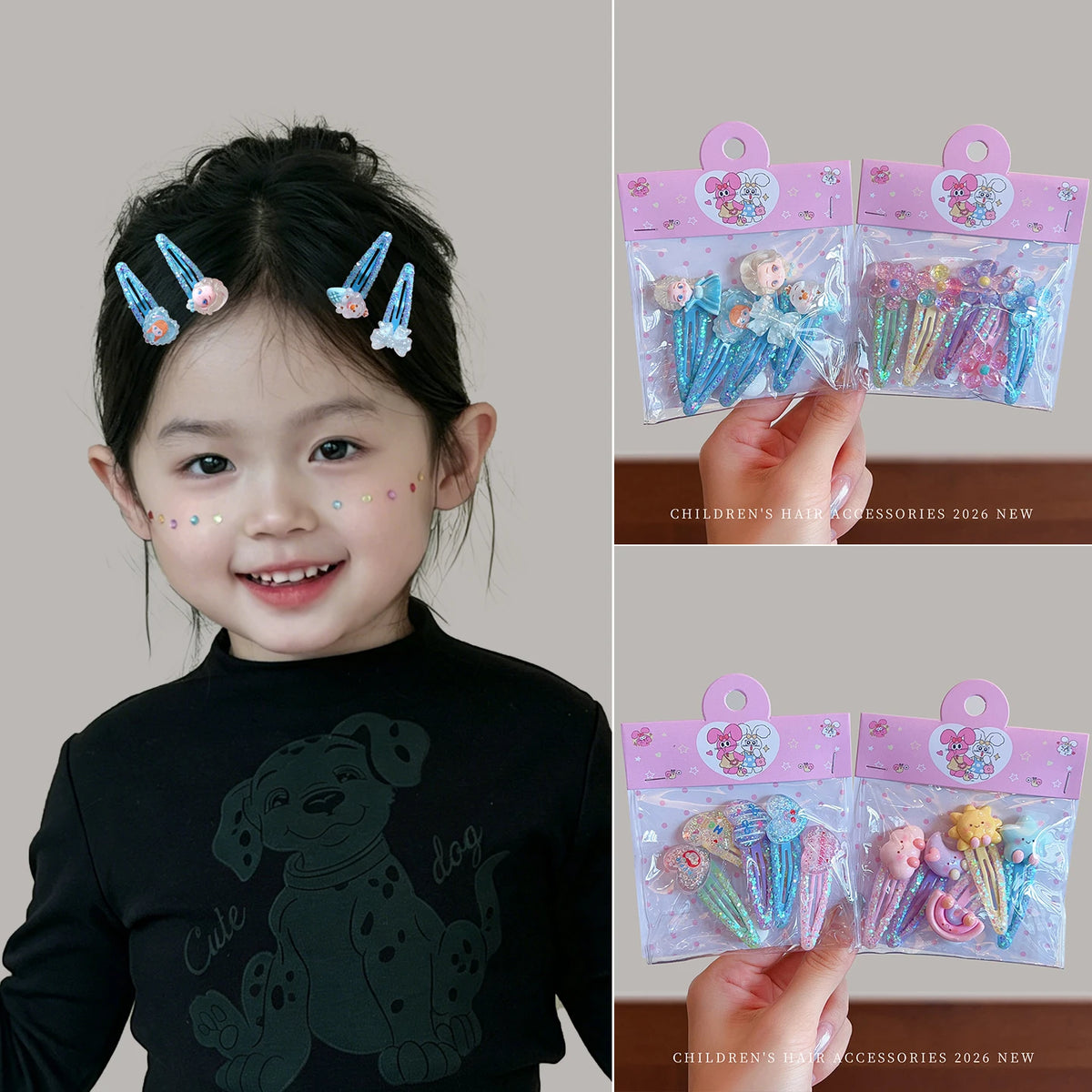 5-Piece Glitter Cartoon Hair Clip Set - Cute Sequin Star and Rabbit BB Clips for Baby Girls and Toddlers