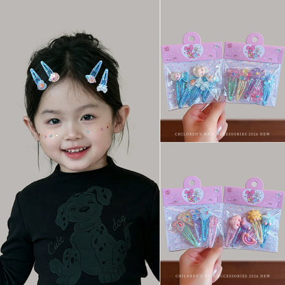 5-Piece Glitter Cartoon Hair Clip Set - Cute Sequin Star and Rabbit BB Clips for Baby Girls and Toddlers