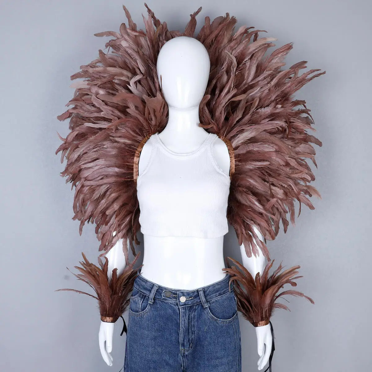 Women’s 2-Piece Feather Shawl Set - Elegant Punk-Style Cosplay Accessories for Halloween, Masquerade Balls, Parties, and Carnivals