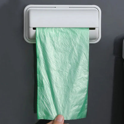 Wall-Mounted Trash Bag Dispenser - Kitchen and Bathroom Garbage Bag Holder and Storage Box for Plastic Grocery Bags