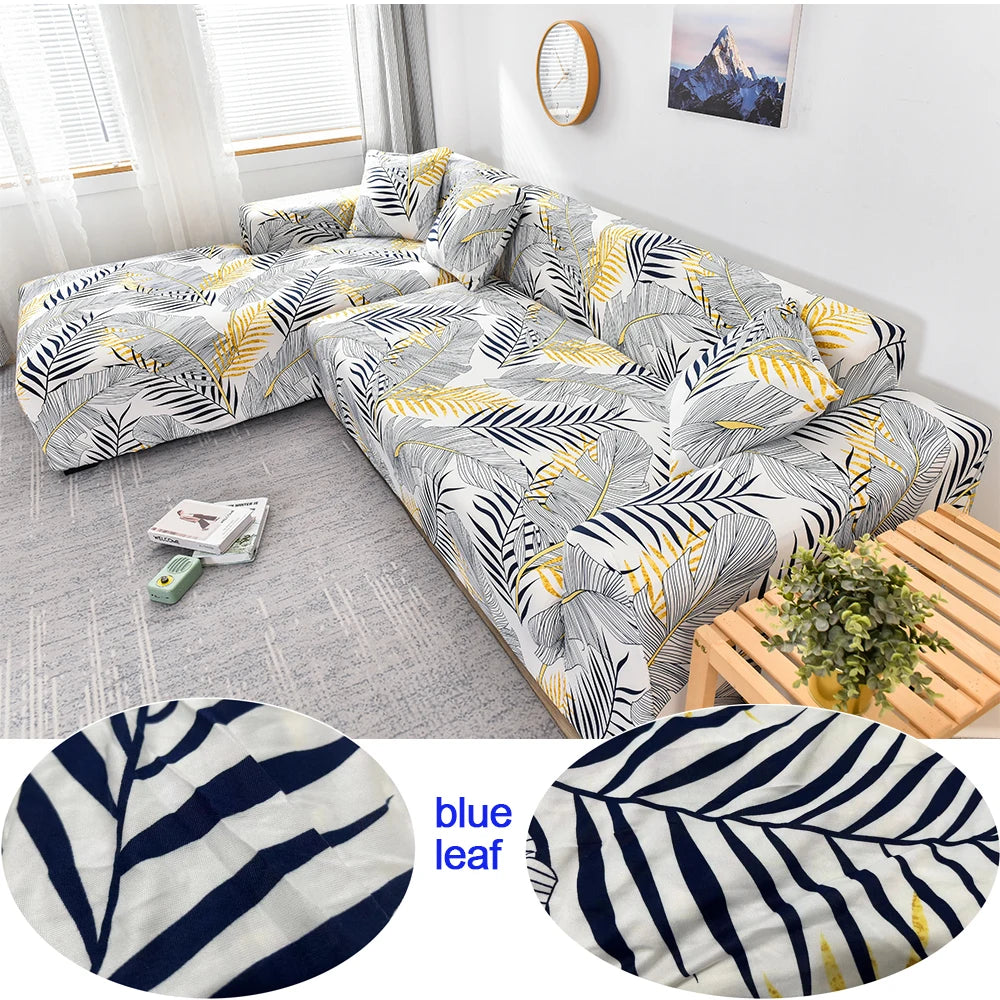 Stretch Sofa Cover - Printed Elastic Slipcover for L-Shaped Corner Couch, Living Room 1/2/3/4 Seat Protector