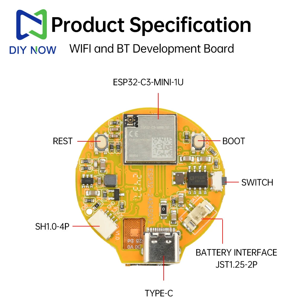 ESP32-C3 1.28" Round Touchscreen Development Board - 240x240 IPS Display, WiFi & BLE, GC9A01, LVGL for Arduino & IoT DIY