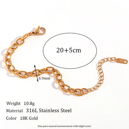 18K Gold Plated Stainless Steel Oval Link Chain Jewelry Set – 7mm Chunky Silver Color Choker Necklace, Bracelet & Anklet Accessories