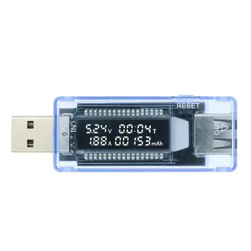 USB Battery Tester & Voltmeter - Transparent Blue Charger Meter for Mobile Power - Smart Home Portable Timing Test - V20 Compatible