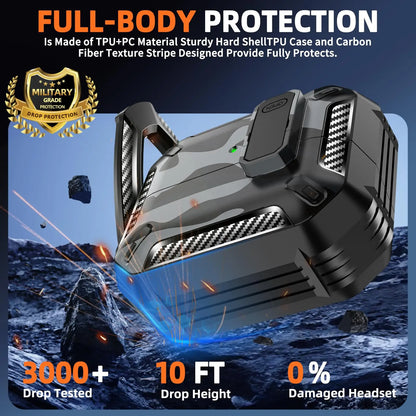 Shockproof Carbon Fiber Camouflage Case for Galaxy Buds 3 Pro – Secure Lock Clip & Cleaning Kit Included – Full Body Protective Cover