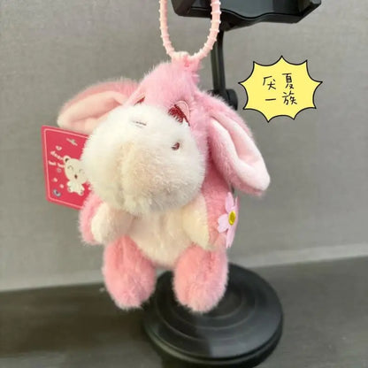 Eeyore Donkey Plush Keychain - Cute Pink Flower Kawaii Backpack Pendant & Valentine Gift for Girls