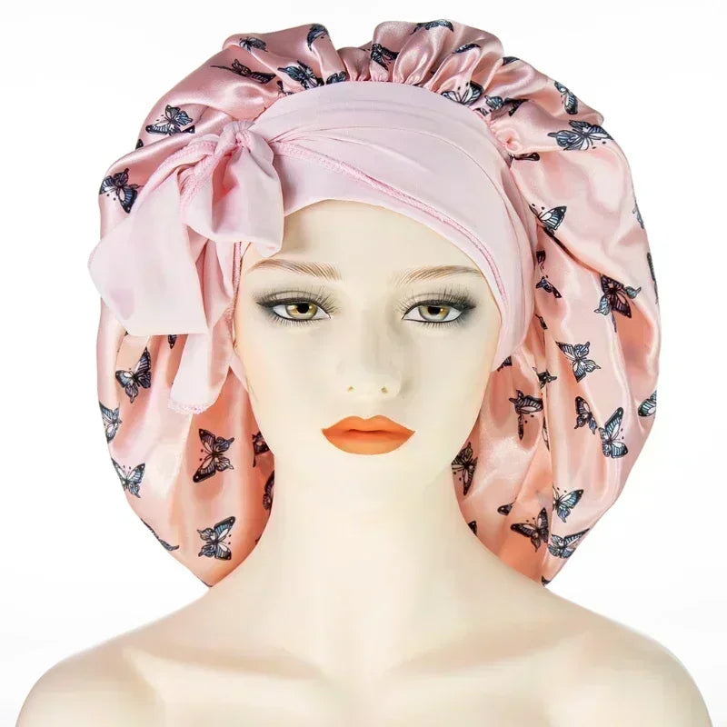 Women's Satin Solid Sleeping Hat: Adjustable Night Sleep Cap with Waterproof Shower Cap Function - Hair Bonnets for Sleep & Shower