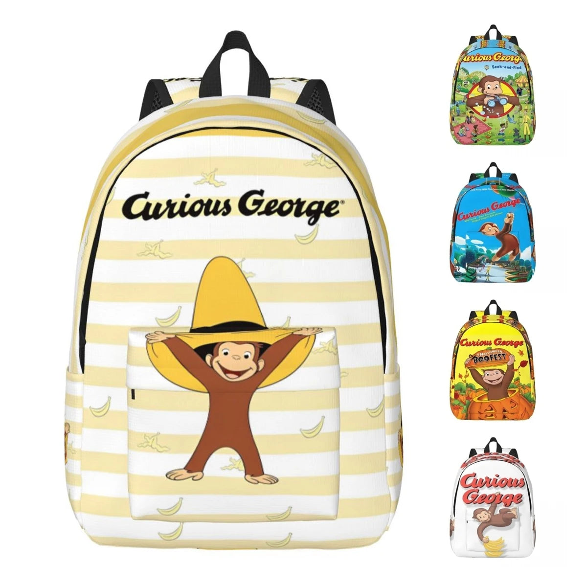 Curious George Cartoon Monkey Backpack - Casual Laptop Shoulder Bag for Students, Work, Travel & Outdoor Use