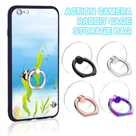 Transparent 360° Rotating Phone Holder Stand - Clear Finger Grip Mount with Adjustable Kickstand for Mobile Devices